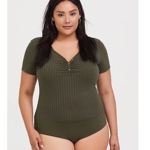 Torrid OLIVE GREEN RIB HENLEY BODYSUIT